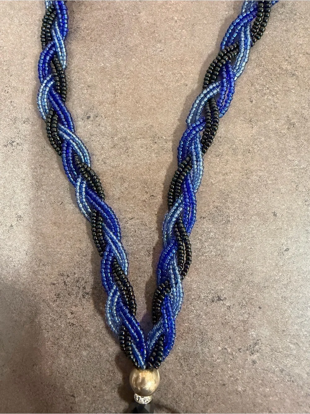 Beaded Braided Lanyard Necklace Blue & Black Detachable Key Ring Lobster Clasp.